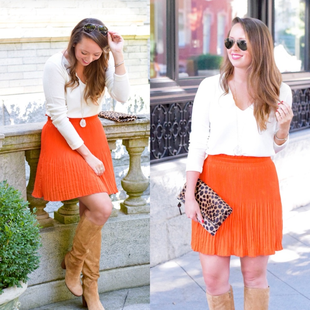 NWT H&M Orange Silky Pleated Mini Skirt